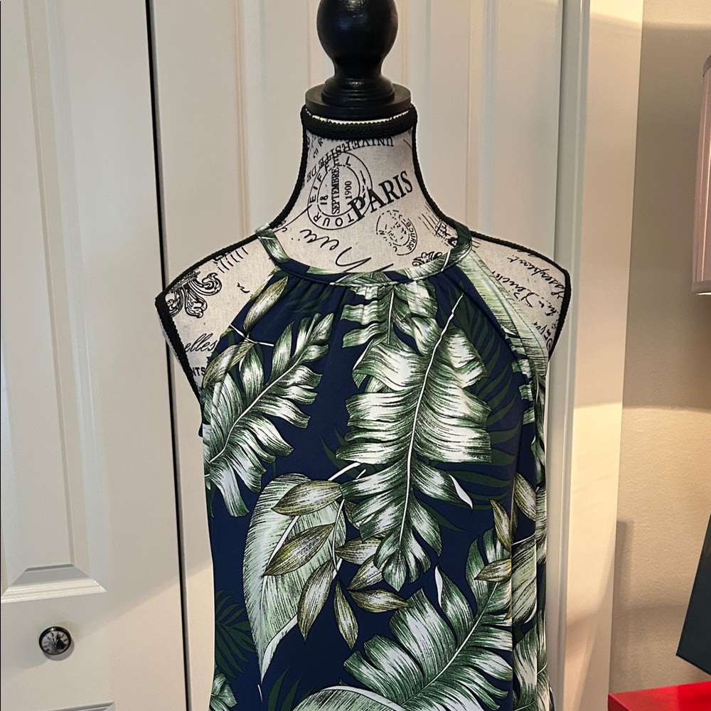 Elle Navy and Green Leaf Maxi Dress by Stilettos